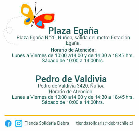 Nuevos horarios tiendas solidarias Debra CHile
